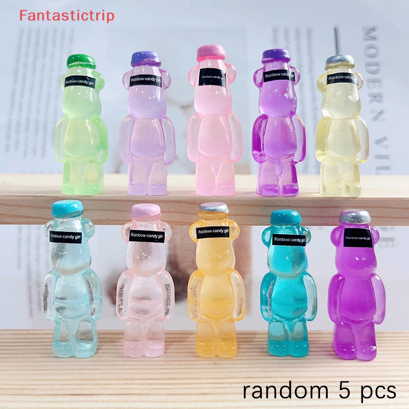 [Fantastictrip] Set 5 Phụ Kiện Trang Sức Điện Thoại Hình Gấu Dạ Quang Bằng Nhựa Resin Thủ Công DIY Mới