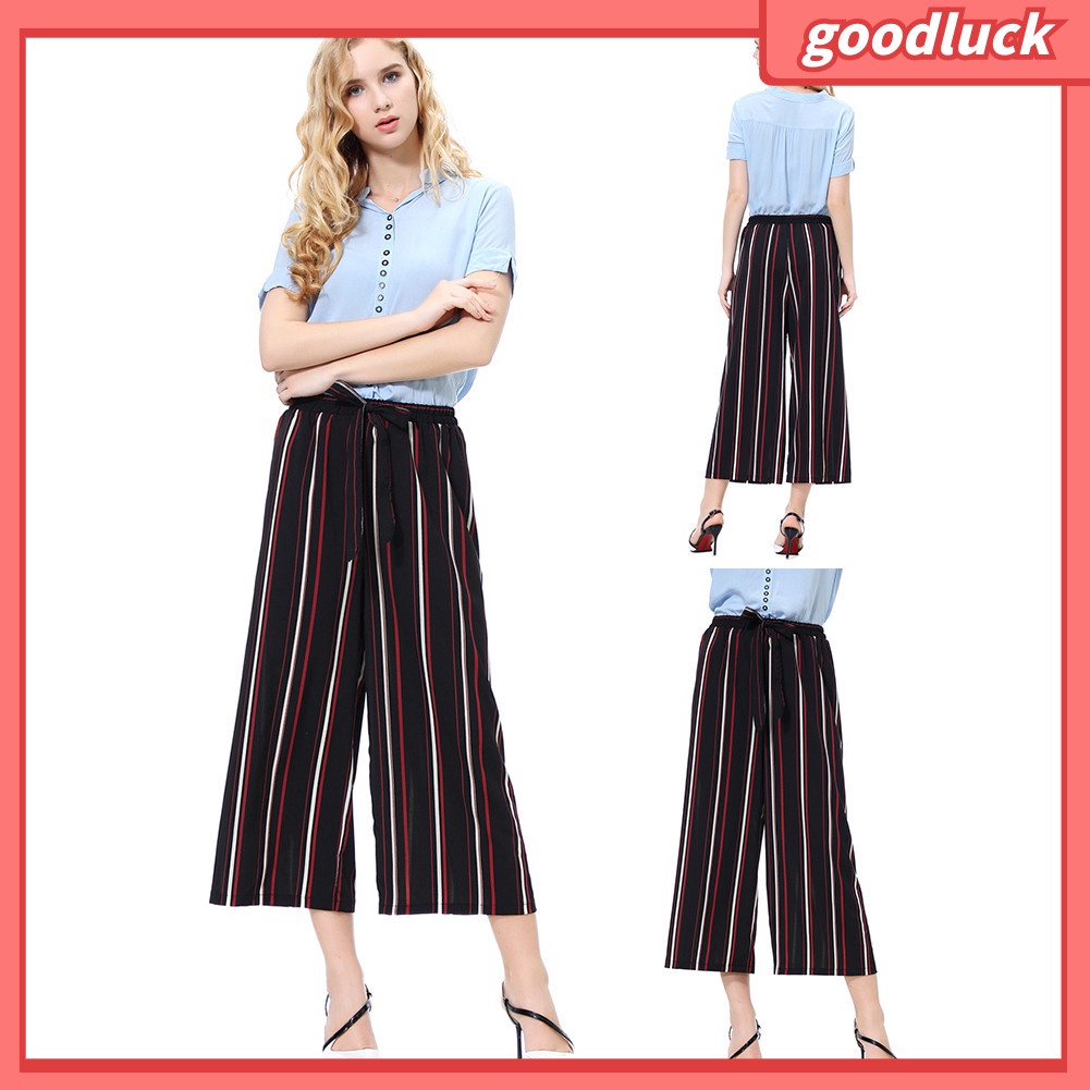 [ULK] Quần Ống Rộng Dây Rút Kẻ Sọc / Màu Trơn Thời Trang Dành Cho Nữ