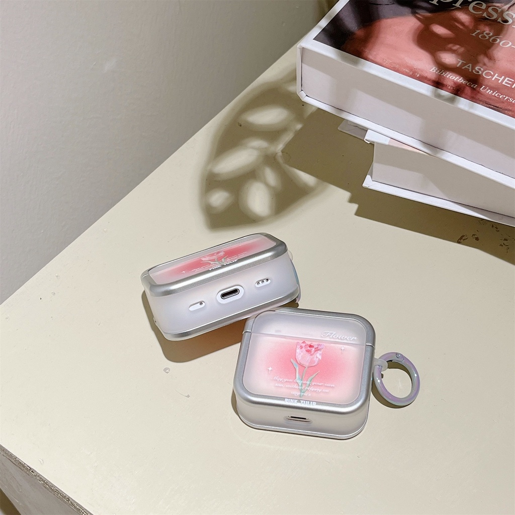Vỏ Bảo Vệ Hộp Sạc Tai Nghe Bluetooth Không Dây AirPods 1 / 2 Gen3 Pro2 2022 Bằng TPU Mềm Trong Suốt Chống Trầy Xước Hình Hoa Tulip Hồng Đơn Giản