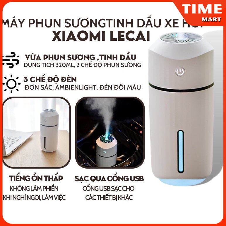 [ CHÍNH HÃNG ] Máy phun sương tạo ẩm kết hợp tinh dầu xe hơi Xiaomi Lecai , đèn ambienlight, 320ml dùng đến 12h