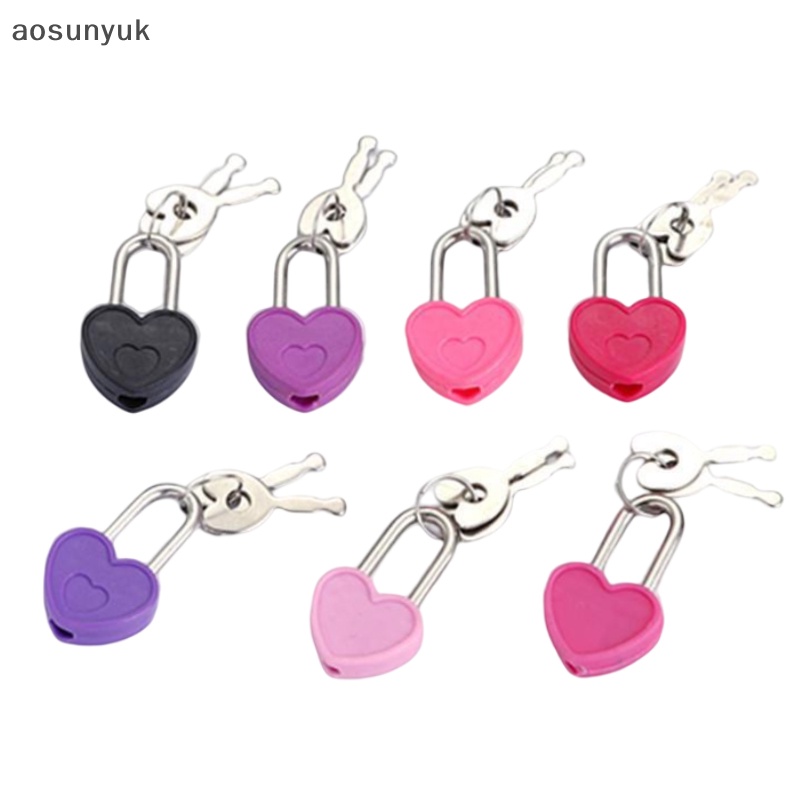 Aosunyuk Ổ Khóa Nhựa Mini Hình Trái Tim Kèm 2 Chìa Khóa Cho Hộp Trang Sức / Nhật Ký / Vali