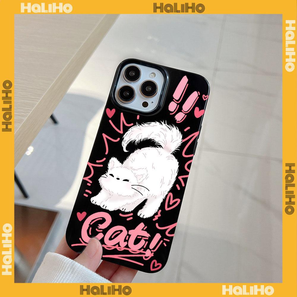 For iPhone 11 iPhone Case Black Glossy TPU Soft Case Shockproof Protection Camera Cute Frightened Cat Compatible with iPhone 14 13 Pro max 12 Pro Max 11 xr xs max 7 8Plus