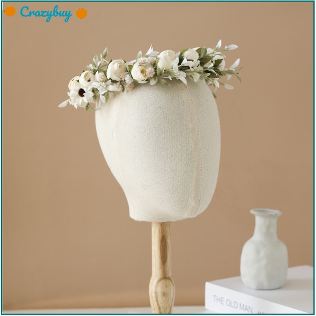Cr Vòng Hoa Nhân Tạo Đội Đầu Có Thể Điều Chỉnh Phong Cách Boho Cổ Điển Cho Cô Dâu