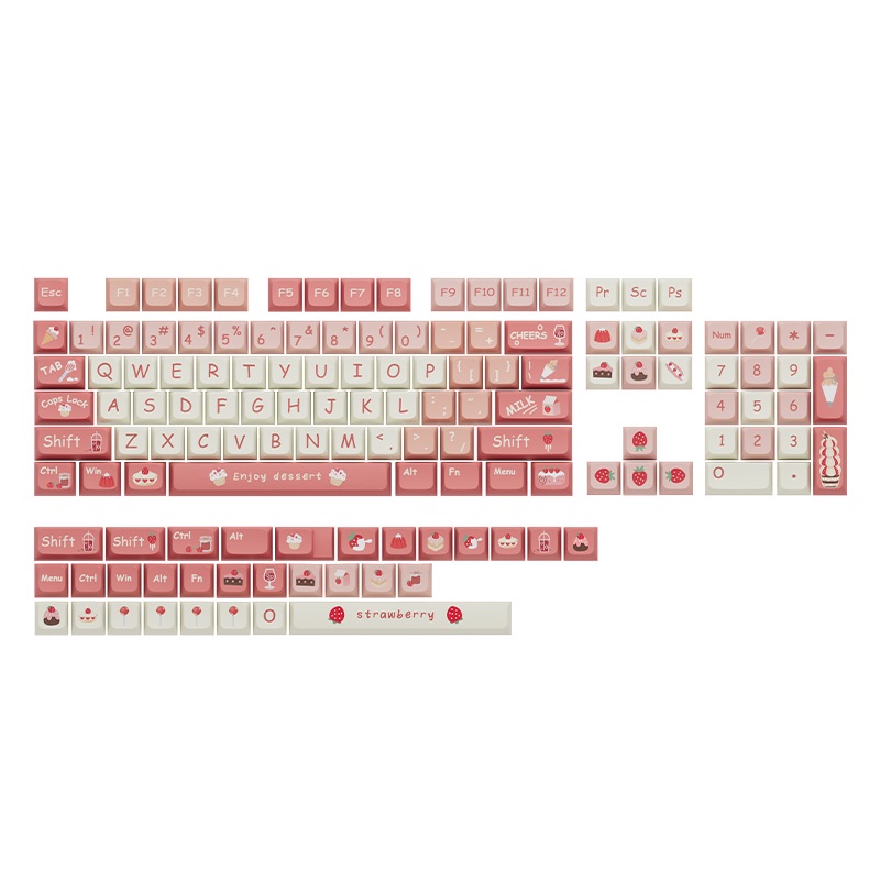 Strawberry Keycap Nút Bàn Phím Cơ XDA PBT Màu Hồng In Hình Quả Dâu Cho Cherry Mx Switch