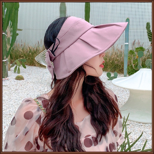 Mũ Rộng Vành Chống Nắng Tia Uv Thiết Kế Hở Chóp Đính Nơ Thời Trang Đi Biển Mùa Hè Cho Nữ