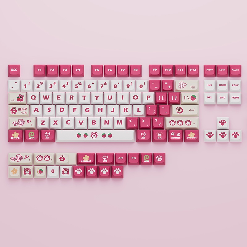 Bộ Nút Bàn Phím Cơ XDA PBT In Họa Tiết Gấu Và Dâu Tây Dễ Thương