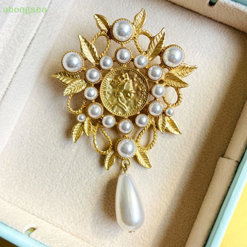 Ghim Cài Áo Hình Giọt Nước Đính Ngọc Trai Giả Màu Vàng Phong Cách Baroque Thời Trang Cho Nữ