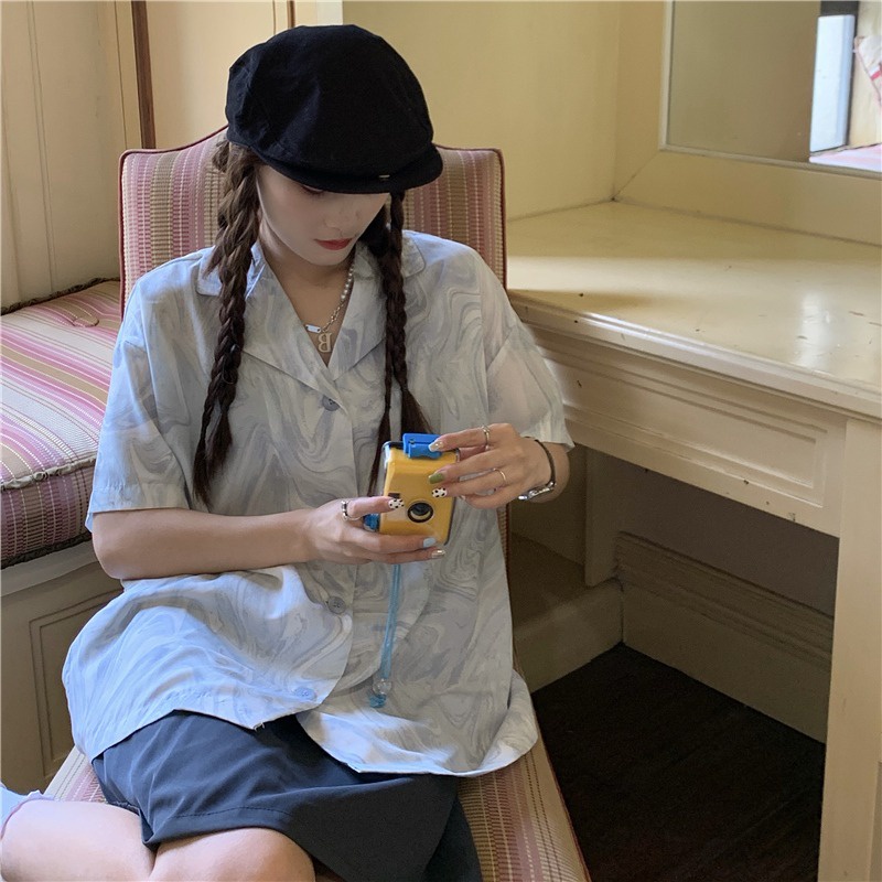 Áo Sơ Mi Tay Ngắn Dáng Rộng Họa Tiết Màu Nhuộm Thời Trang Cá Tính