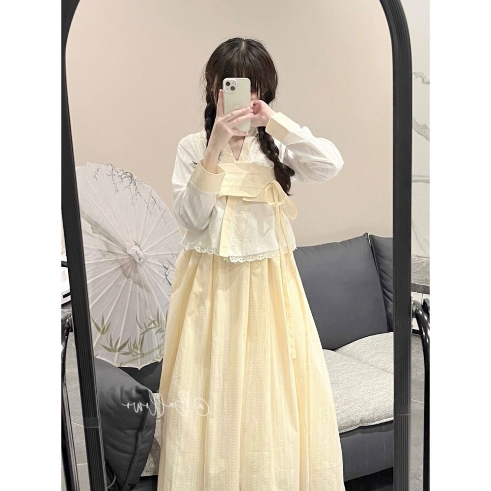 Đầm Công Chúa Hai Dây Phối Ren Dễ Thương Phong Cách Hàn Quốc