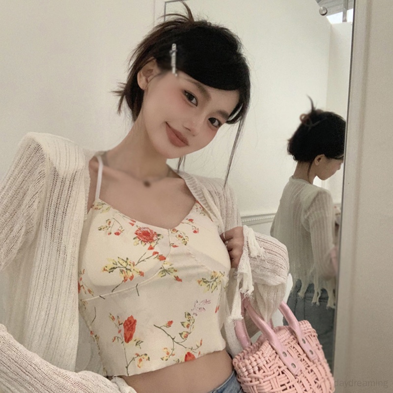 Áo Croptop Sát Nách Phong Cách Retro Hàn Quốc Cho Nữ