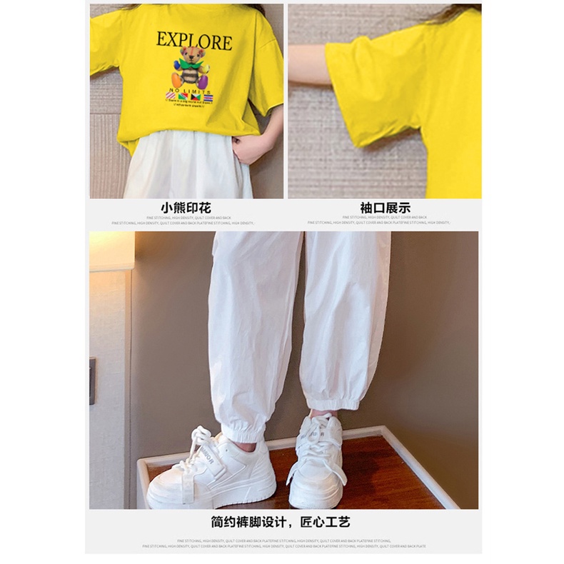 Bộ Đồ Thể Thao Áo Thun Cotton Tay Ngắn Phối Quần Dài Dáng Rộng 100-160cm Kiểu Hàn Quốc Thời Trang Cho Bé