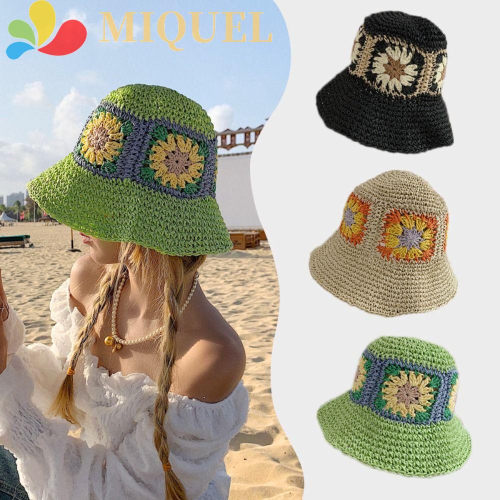 Nón Tai Bèo Đan Móc Màu Trơn Họa Tiết Hoa Cúc Xinh Xắn Thời Trang Đi Biển Cho Nữ