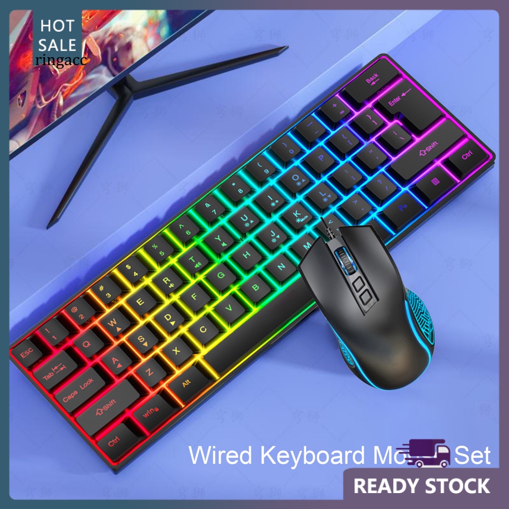 Bộ Bàn Phím Và Chuột RGA 61 Phím Có Dây 7 Màu Dạ Quang Chống Trượt Chống Nước Dùng Để Chơi Game