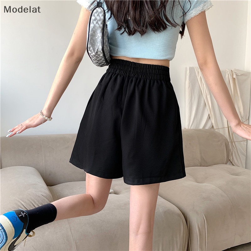 Quần Short Chữ A Lưng Cao Ống Rộng Màu Đen Phong Cách Hàn Quốc Thời Trang Xuân Hè 2023 Cho Bạn Gái