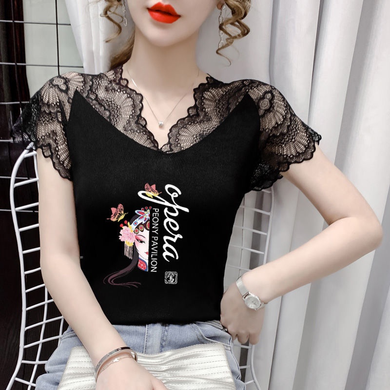 Áo Ren Cổ Chữ v Màu Đen Phong Cách Hàn Quốc Quyến Rũ Cho Nữ