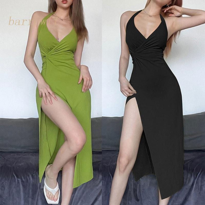 Đầm Dài Xẻ Tà Cao Không Tay Hở Lưng Quyến Rũ Thời Trang Mùa Hè Cho Nữ