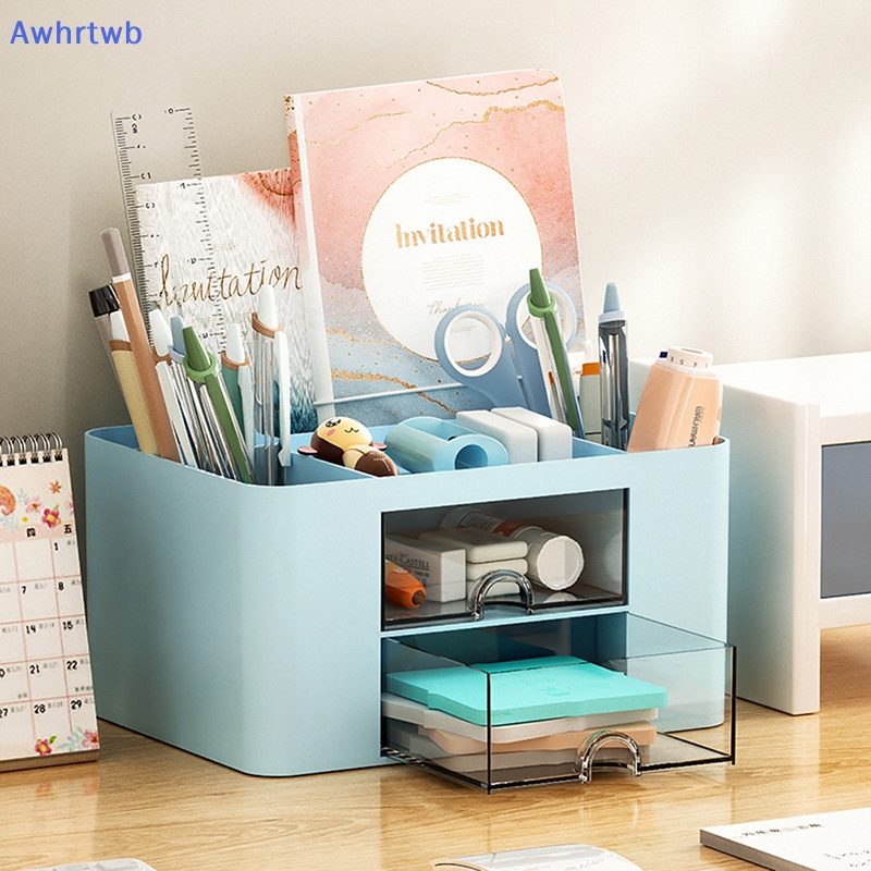 Hộp Đựng Bút Màu Trơn 2 Ngăn Kéo Sức Chứa Lớn Sắp Xếp Gọn Gàng Cho Học Sinh / Văn Phòng Mới