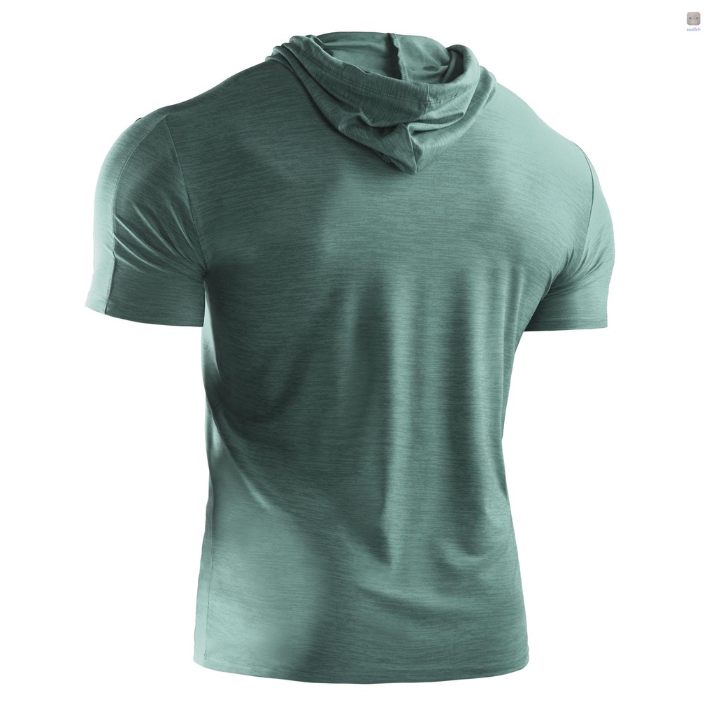 Bộ 2 Áo Thun Thể Thao Tay Ngắn Có Mũ Trùm Và Dây Rút Thoáng Khí Mau Khô Màu Sắc Thời Trang Mù