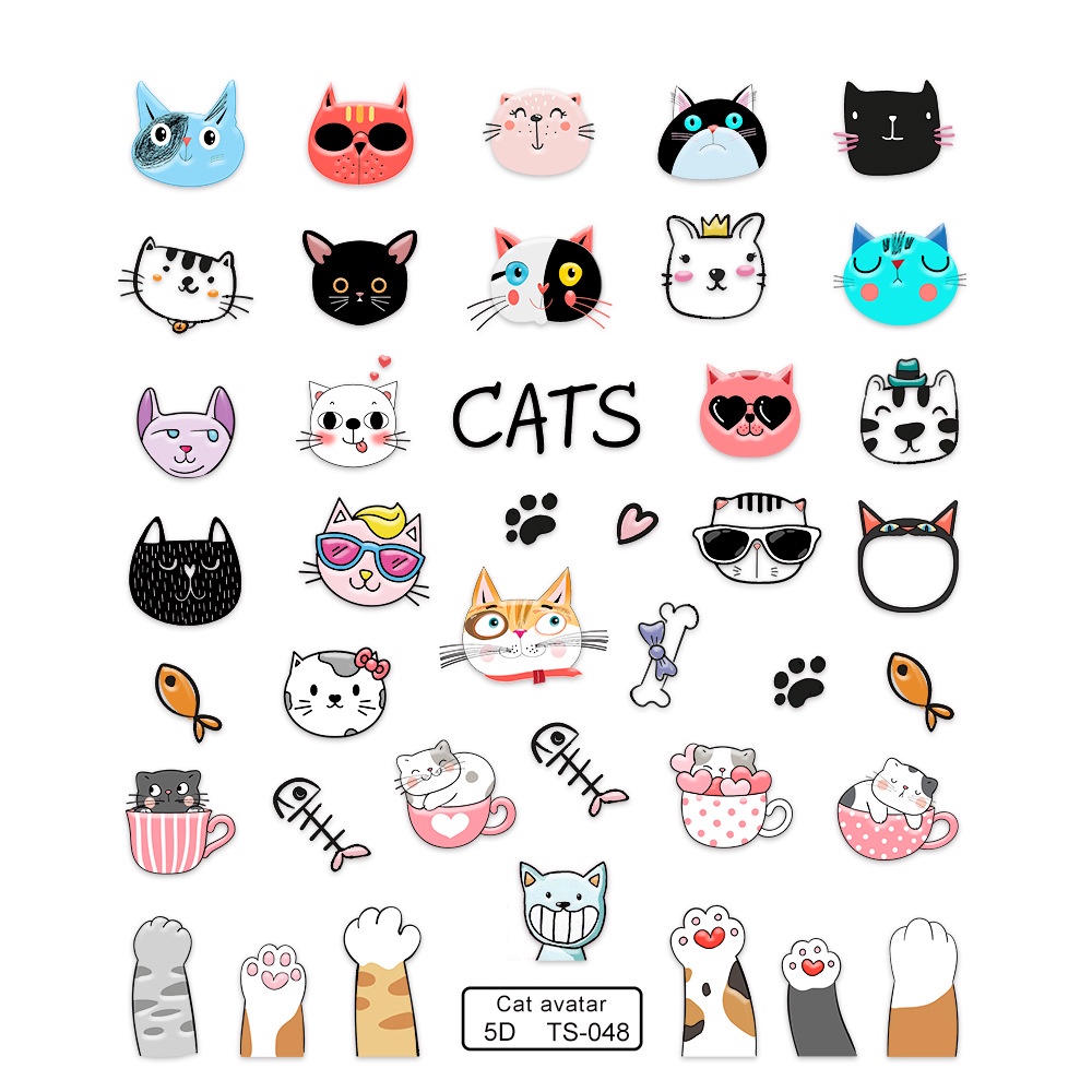 Nhãn Dán Trang Trí Móng Tay Hình Chân Mèo / Cá Dập Nổi Kiểu Nhật Hàn Dễ Thương