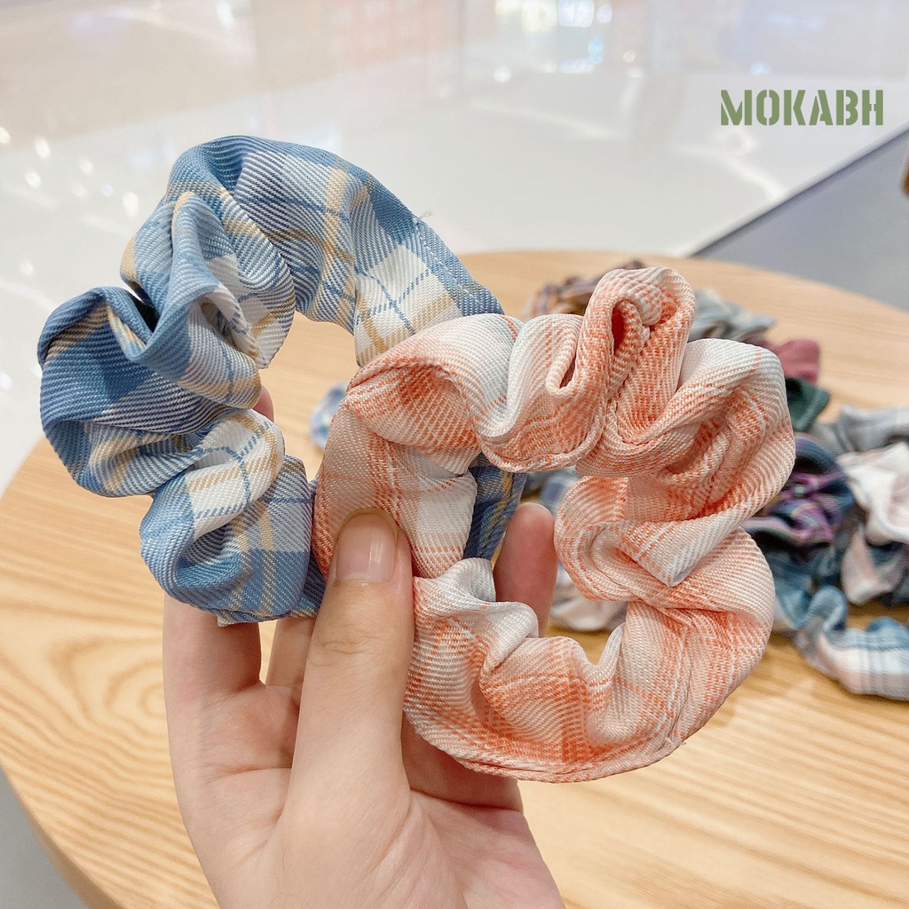 Dây Cột Tóc Co Giãn Họa Tiết Sọc Caro Phong Cách Hàn Quốc Ngọt Ngào Cho Nữ