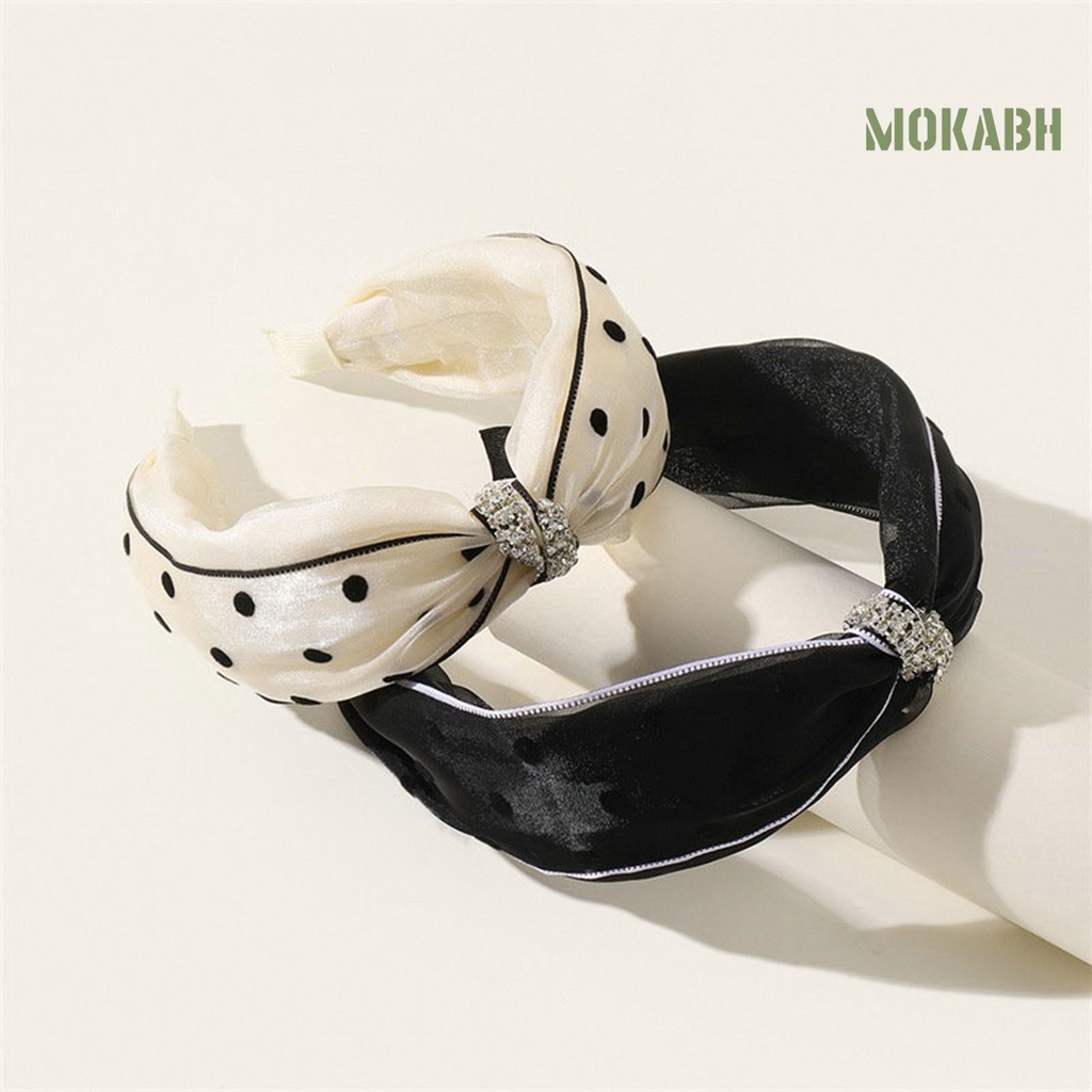 Băng Đô Cài Tóc Họa Tiết Chấm Bi Thắt Nút Phối Lưới Thời Trang Cho Nữ