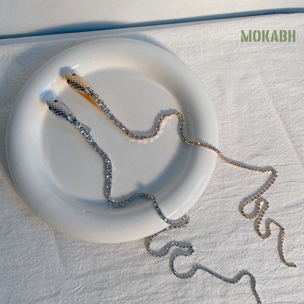 [Mok Abh] Kẹp Tóc Dạng Chuỗi Rắn Đính Đá Lấp Lánh Phong Cách Punk