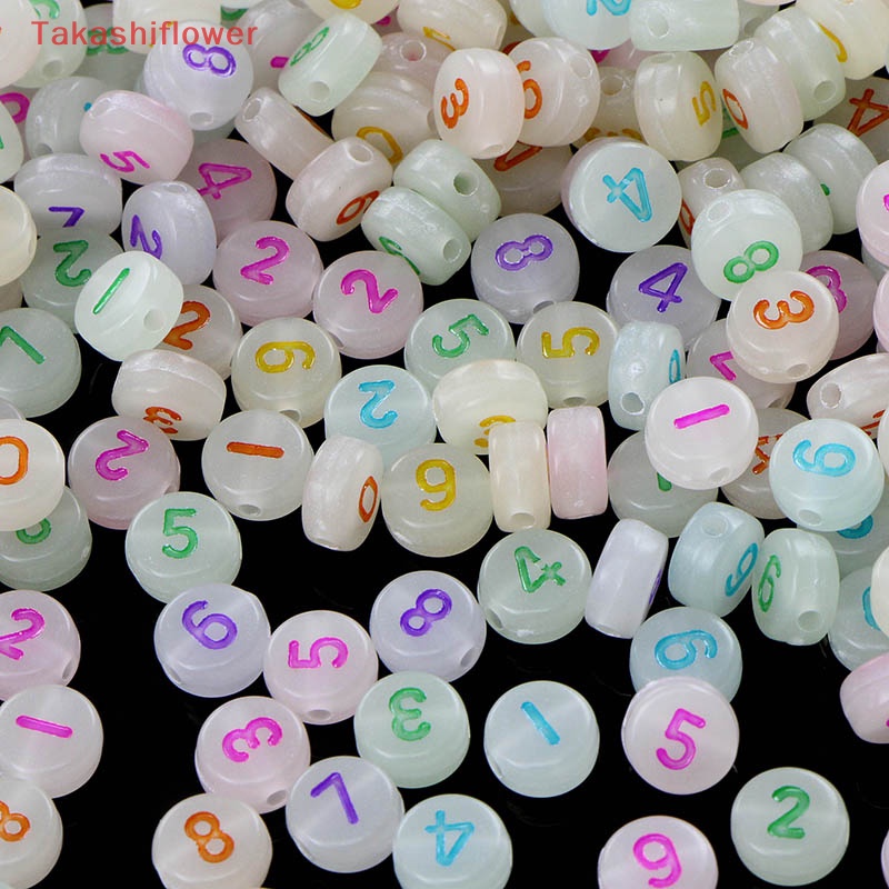 Set 100 Hạt Acrylic Phát Quang Hình Chữ Cái / Chữ Số Dùng Làm Trang Sức DIY