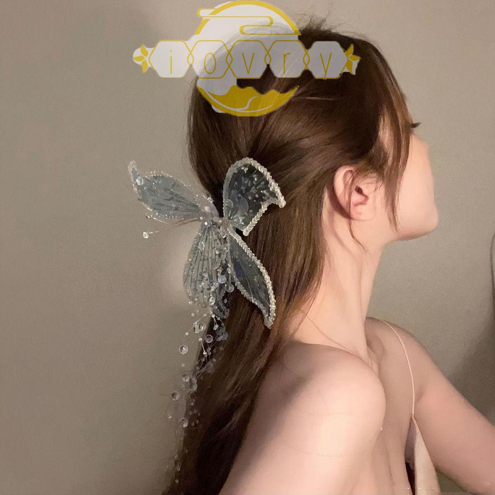 Kẹp Tóc Tua Rua Hình Bướm Đính Kim Sa Lấp Lánh|Kẹp Mỏ Vịt Trang Trí Tóc Cho Cô Dâu Ngày Cưới