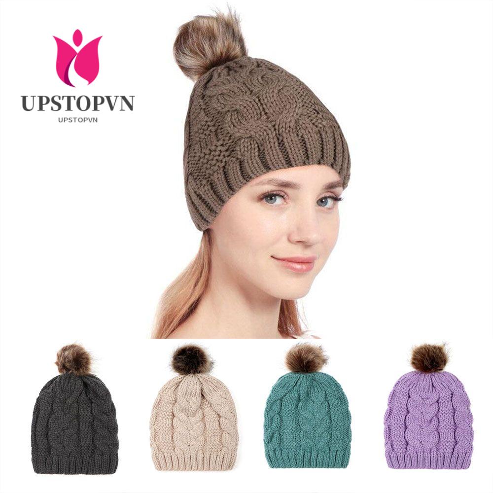 Upstopvn Mũ Nồi Dệt Kim Đính Bóng Lông Xù Cho Nữ