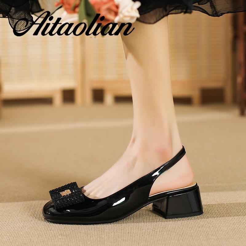 Xăng đan Da Mũi Vuông Đế Dày 4cm Thời Trang Cho Nữ Màu Sắc