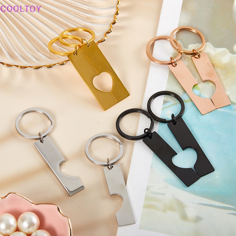 Set 2 Móc Khóa Ghép Hình Trái Tim Bằng Thép Không Gỉ Mặt Kính Độ Bóng Cao