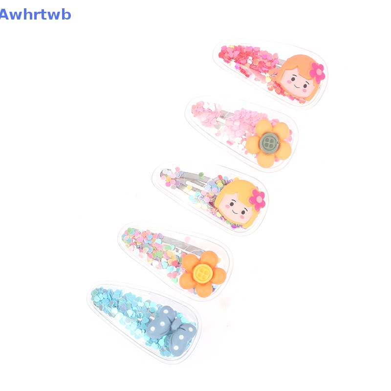 Set 5 Kẹp Tóc Mái Hình Động Vật / Trái Cây / Cát Lún Lấp Lánh Dễ Thương Cho Bé Mới