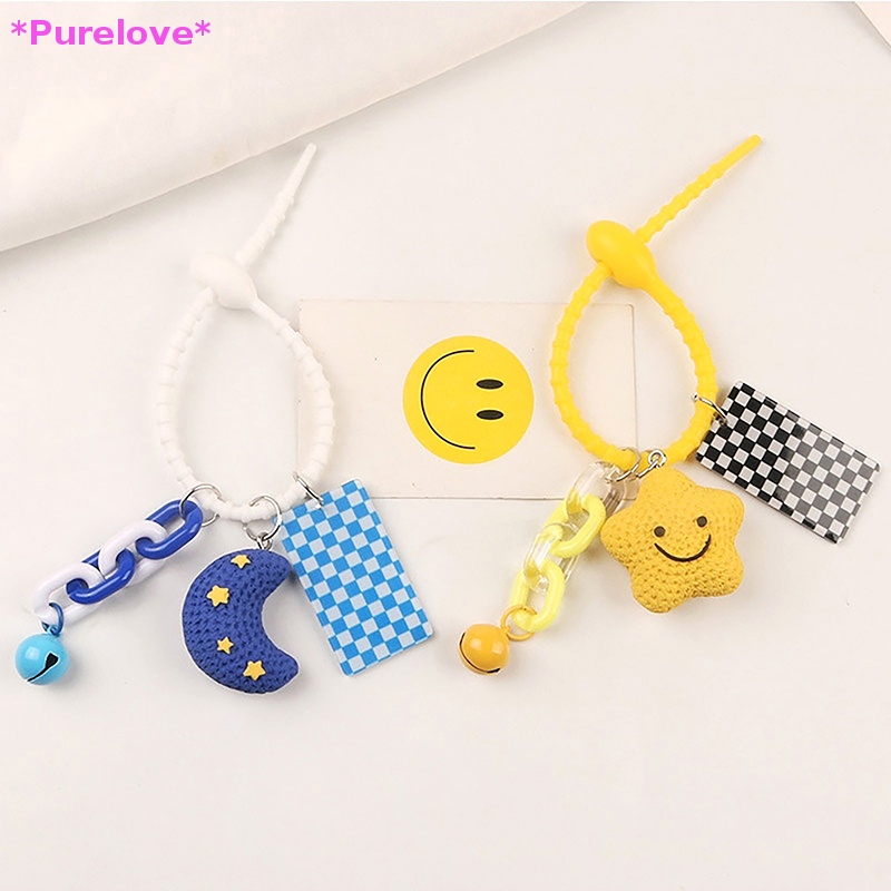 DELL Móc Chìa Khóa Hình Hamburger / Khoai Tây Chiên / Ngôi Sao / Mặt Trăng Xinh Xắn Mới