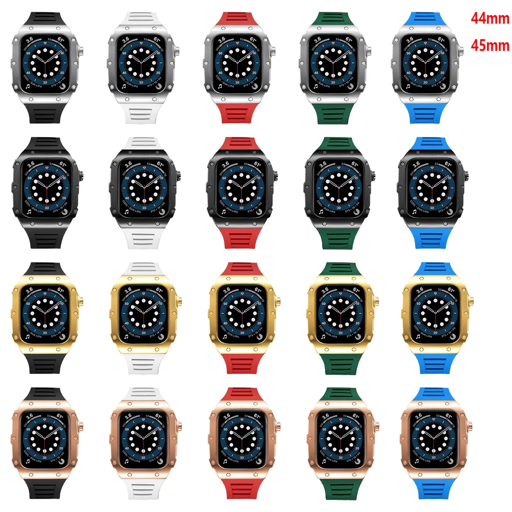Dây Đeo Cao Su Sang Trọng + Hộp Đựng Bằng Thép Không Gỉ Cho iWatch Series 8 7 6 SE 5 Band 45mm 44mm