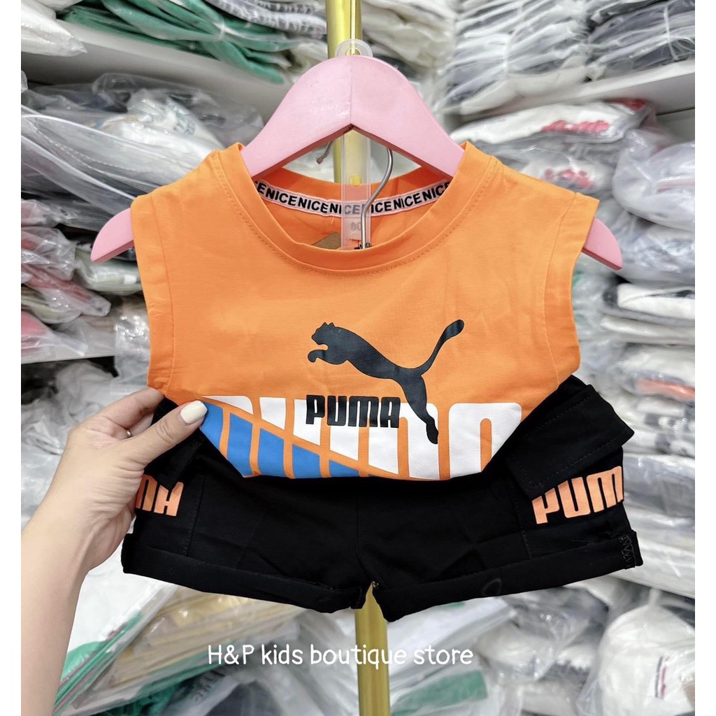Bộ cotton sát nách Pu-m a quần túi 2 bên cực chất cho bé trai - BCSNP