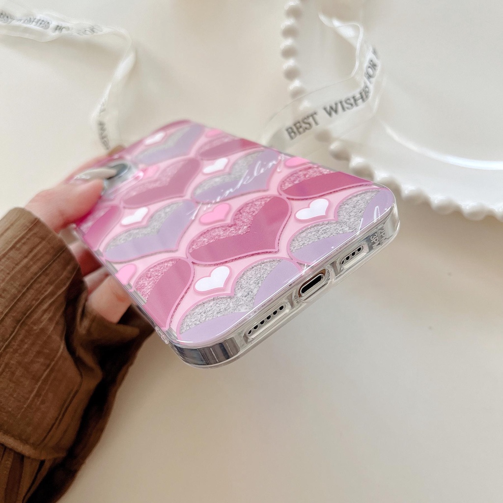 Ốp Điện Thoại TPU Mềm Trong Suốt Chống Sốc Phối Kim Tuyến Hình Trái Tim Cho iPhone 14 13 12 11 Pro Max