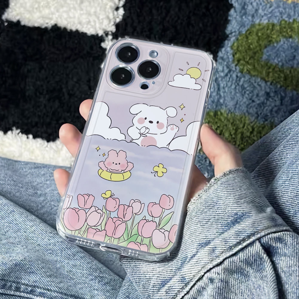 ✅Ốp Điện Thoại Mềm Chống Sốc Hình Hoa Tulip Và Thỏ Cho Iphone 6In 78 14pro11iPhone12 13