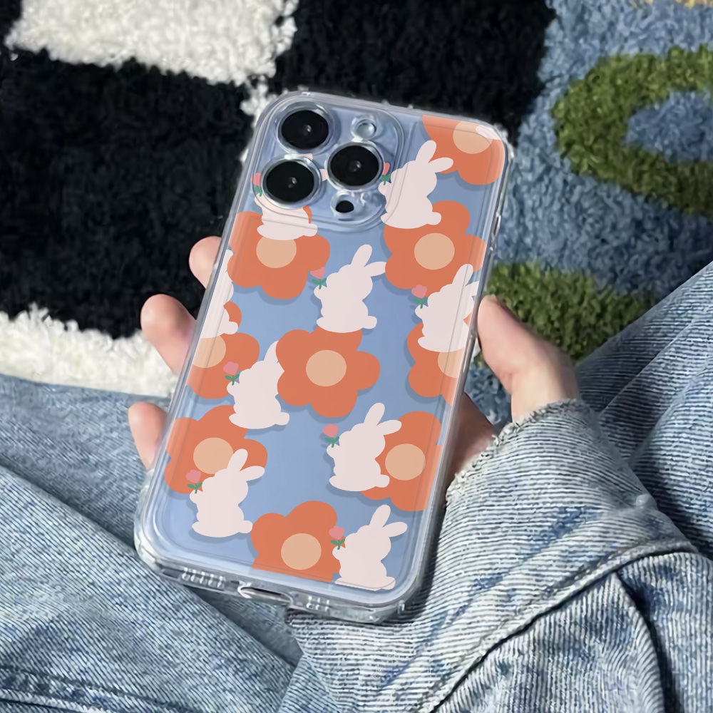 ✅Ốp Điện Thoại Mềm Chống Sốc Hình Hoa Đào / Thỏ Trắng 11 14Pro + 12Max 6In 1378