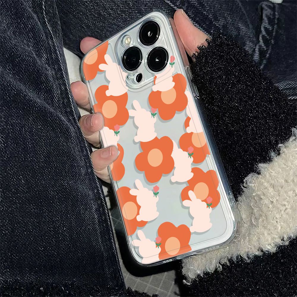 ✅Ốp Điện Thoại Mềm Chống Sốc Hình Hoa Đào / Thỏ Trắng 11 14Pro + 12Max 6In 1378