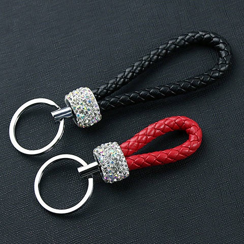 Diamond Studded by Hand Braided Rope Keychain Female Cute Car Key Pendant Home Key Ornament Key Ring Circle CAk7