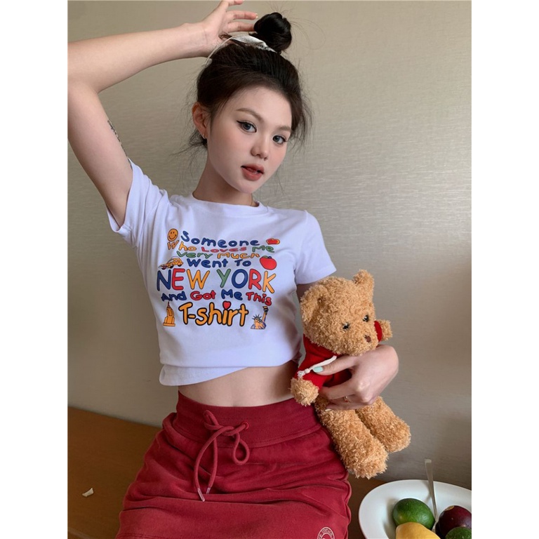 Áo baby tee Thun croptop Cotton Ngắn Tay Cổ Tròn In Họa Tiết Vui Nhộn Thời Trang Mùa Hè Cho Nữ