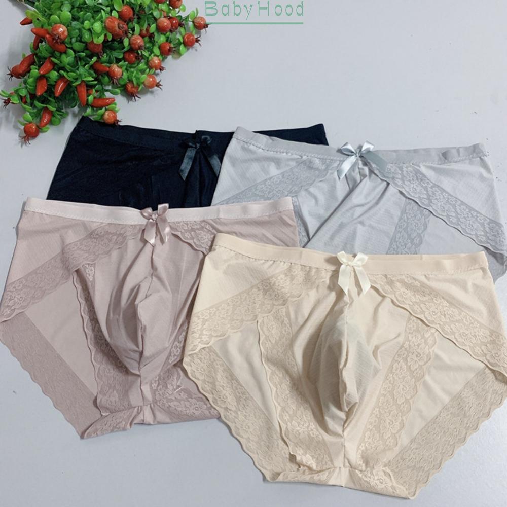 Comfortable Mens Lace Ice Silk Underwear Thong Bikini Briefs Pouch G string Black/Gray#BBHOOD