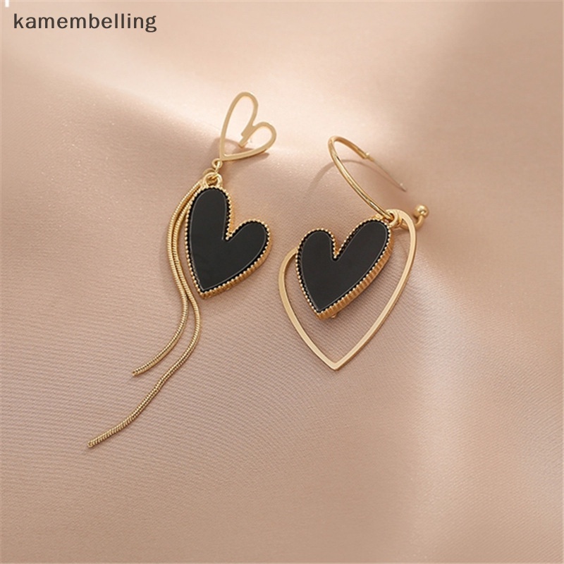 1 Đôi Khuyên Tai Dài Hình Trái Tim Màu Vàng Thời Trang Cho Nữ