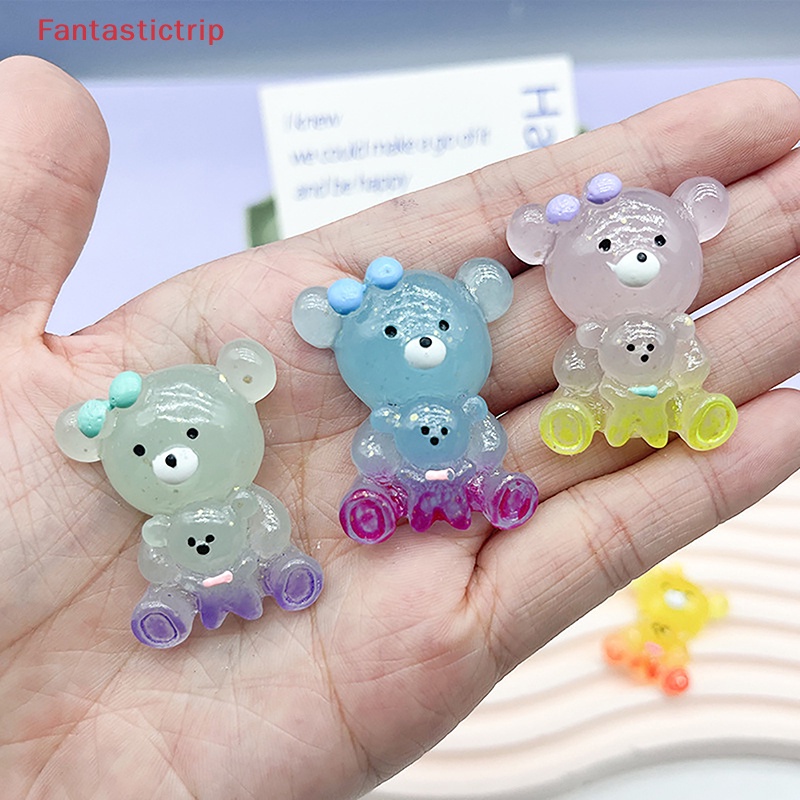 [Fantastictrip] Bộ 2 Tượng Gấu Hoạt Hình Ba Chiều Bằng Nhựa Resin Màu Gradient Mini Trang Trí Nhà Cửa / Bảng Điều Khiển Xe Hơi Mới