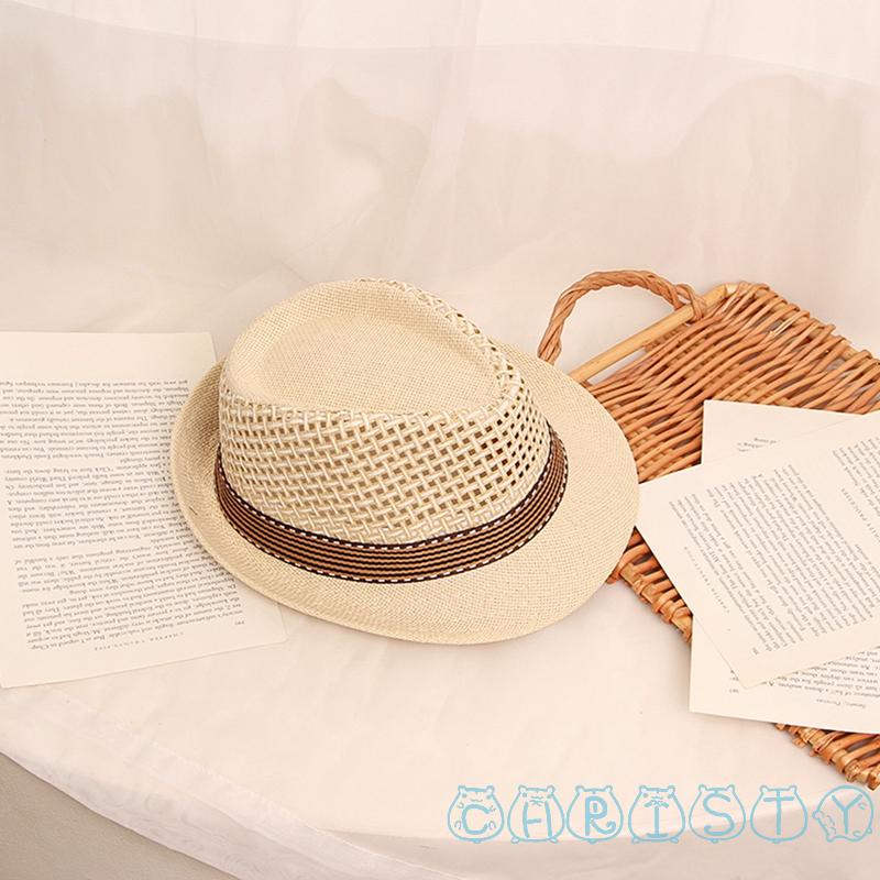 Mũ Cói Rộng Vành Chống Tia UV Phong Cách Vintage Thời Trang Đi Biển Mùa Hè Cho Bé Trai