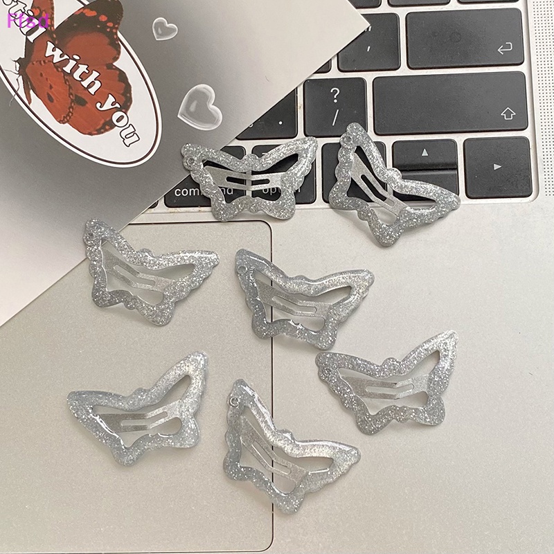 Bộ 2 Kẹp Tóc Kim Loại Hình Bướm Màu Bạc Dễ Thương Cho Nữ