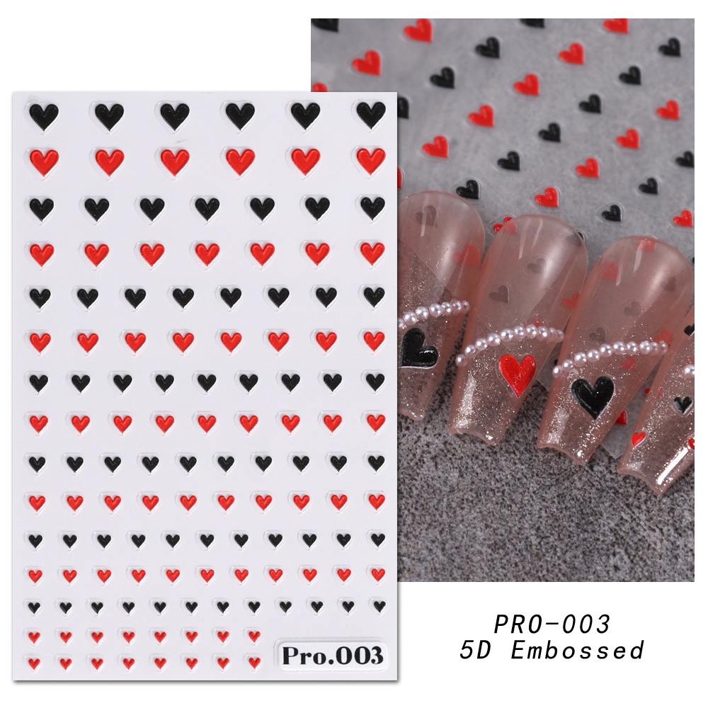 Miếng Dán Trang Trí Móng Tay Bằng Acrylic Dập Nổi Họa Tiết Trái Tim Ba Chiều
