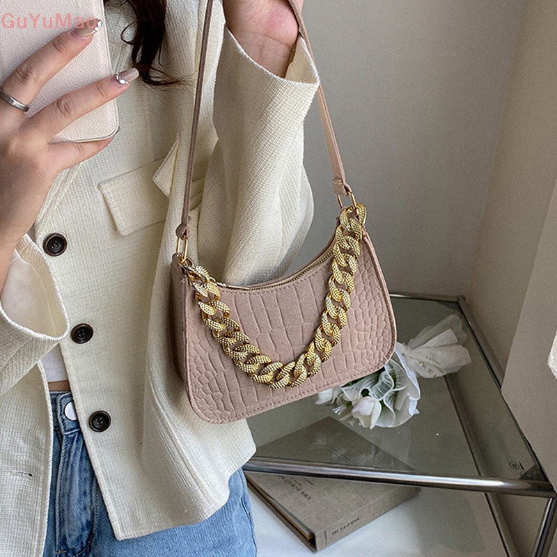 [cxGUYU] Túi Xách Đeo Dưới Cánh Tay Thiết Kế Chuỗi Xích Đơn Giản Kết Cấu Mới PRTA