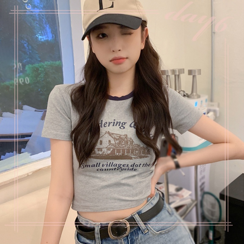 Áo Thun Nữ Ngắn Tay Cổ Tròn In Chữ Đơn Giản