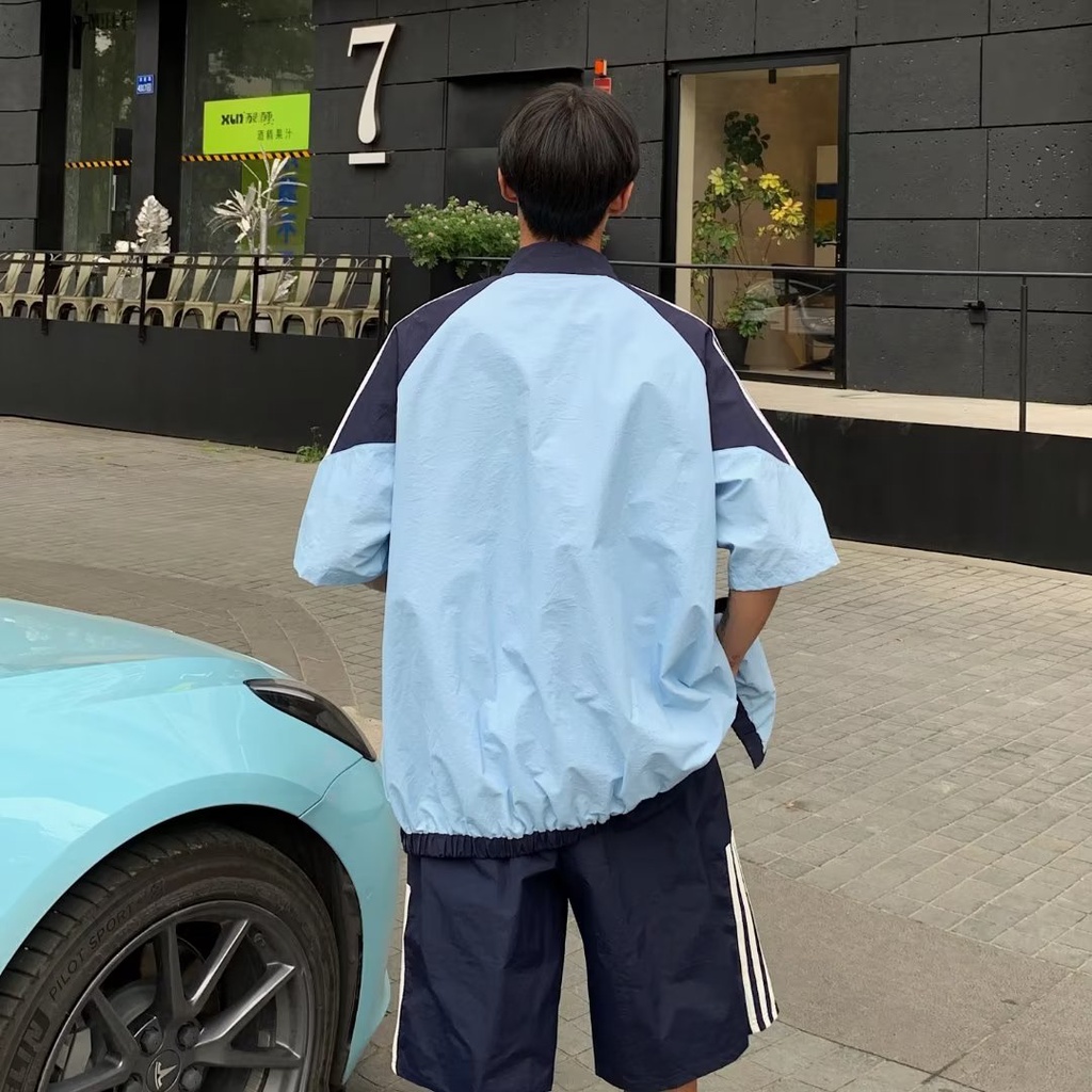 Bộ Đồ Thể Thao Áo Tay Ngắn Phối Quần Short Dáng Rộng Kiểu Retro Mỹ Thời Trang Mùa Hè 2023 Cho Nam